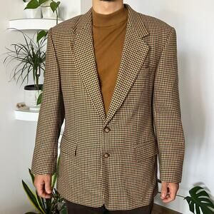 Mickey Spatz Mens Houndstooth Merino Wool Sport Coat Blazer Small Academia Retro
